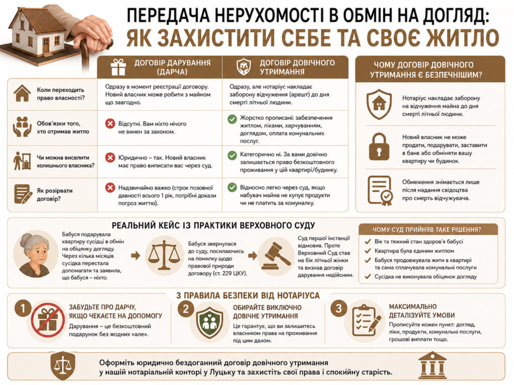 Передачі нерухомості в обмін на догляд. Ризики та судова практика. Інфографіка