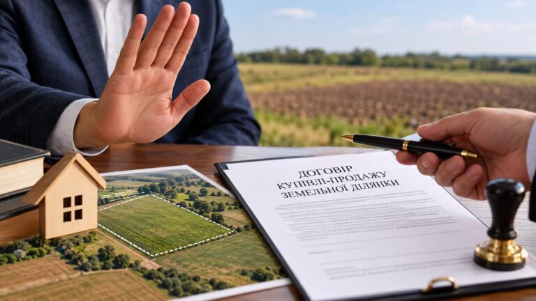 Відмова від переважного права на купівлю землі — орендар відмовляється підписувати договір купівлі-продажу земельної ділянки.